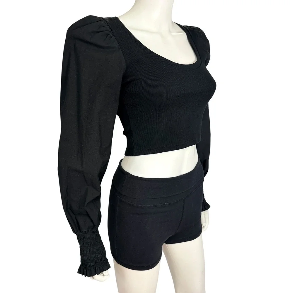 Zara Puff Sleeve Ribbed Knit‎ Crop Top Coquette Romantic Minimalist Chic M